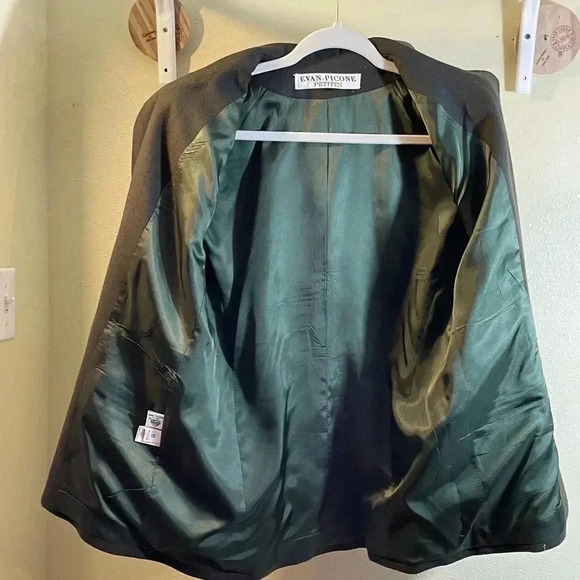 Evan Picone 10P Petite Olive Green 2 Pc Wool Suit Knee Skirt Suit & Belt USA Vtg - Picture 4 of 16